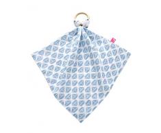 Doudou 2 Couches en Coton (certifié Öko-Tex Standard 100) avec Anneau de Dentition en Bois, Bois de Teck Naturel - navires Bleu