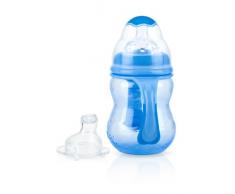 Nûby Biberon Col Large en Polypropylène avec Bec Débit Variable Bleu 240 ml 6+ Mois