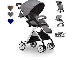 Lionelo Lea Buggy poussette petit pliable poussette jusquà 15 kg cadre en aluminium couvre-jambes dossier et repose-pieds réglables harnais à 5 points (Gris)