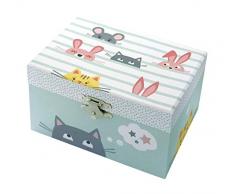 TROUSSELIER - Chat - Boîte à Trésors & Bijoux Musicale - Idéal Cadeau Enfant - Phosphorescent - Brille dans la nuit - Musique Let It Be des Beatles - Colori Vert céladon