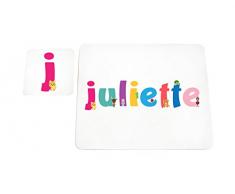 Little Helper Napperon avec Coaster Style Illustratif Coloré avec le Nom de Jeune Fille Juliette