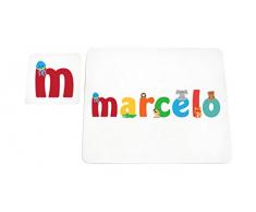 Little Helper LHV-MARCELO-COASTERANDPLACEMAT-15IT Dessous de verre et sets de table avec finition brillante, personnalisés pour garçons Nom Marcelo, multicolore, 21 x 30 x 2 cm