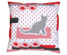 Taftan Housse de coussin patchwork chat (50 x 50 cm) - rouge / noir