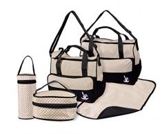 TechnoTec multifonction Baby Diaper Sac à langer/momie à langer Ensemble de sac à main (lot de 5, Noir)