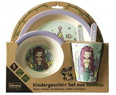 Idena 40122 Set de vaisselle pour enfant en bambou avec joli motif sirène Turquoise