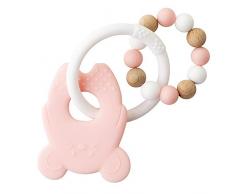 Nattou Anneau de Dentition Souris en Silicone et Bois, Sans BPA, 8 x 10 x 14 cm, Rose/Blanc