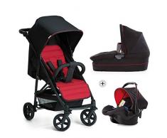 Hauck Rapid 4 Plus Trio Set Poussette Combinée 3 en 1 jusquà 25 kg avec Nacelle + Siège Auto Cosi + Poussette avec Position Couchée de 0 Mois, Poignée Réglable, Compacte - Noir Rouge