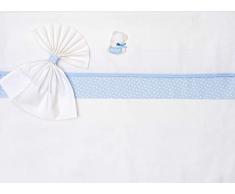 Filet - Drap pour poussette 70 x 90 cm Set 3 pièces 100% coton avec inserts en toile Aïda à broder - Blanc, Bleu