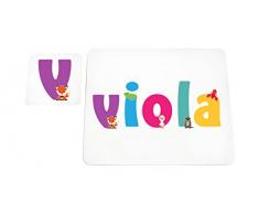 Little Helper LHV-VIOLA-COASTERANDPLACEMAT-15IT Dessous de verre et sets de table avec finition brillante, personnalisés pour filles, prénom violet, multicolore, 21 x 30 x 2 cm