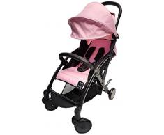 TRINITY Poussette 0/3ans Pliage Ultra Compact format bagage cabine, Ultra Légère 5kg, Guidon + barre maintien Cuir, Capote Canopy XXL, Housse pluie, Porte biberon, sac de rangement, Panier. (Rose)
