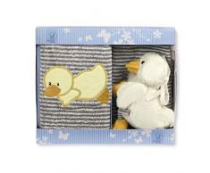 Sterntaler Coffret Cadeau Edda le Canard, Mini Boîte À Musique, Gant de Toilette, Serviette Enfant, Âge : Dès 0 Mois, Gris / Jaune