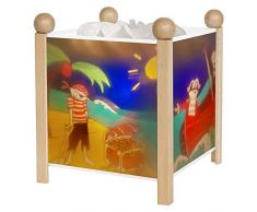 TROUSSELIER - Les Pirates - Veilleuse - Lanterne Magique - Idéal Cadeau Enfant - Dessin animé - Lumière rassurante - Couleur Bois Naturel - Ampoule 12V 10W inclue - Prise Elec. EU