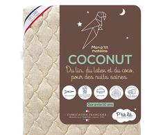 PTIT LIT Matelas Bébé Nut-60x120 cm Latex / 1 Face Coco dorigine Végétale-Lin : Naturellement Thermorégulateur-Déhoussable-Oeko Tex-Fabrication Française, Blanc, 60 x 120