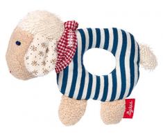 sigikid 40502, fille et garçon, hochet mouton, coton organique, bleu/écru/rouge
