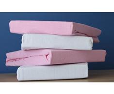 Dudu N pour lit de voyage Coton Jersey Drap-housse, Blanc et Rose, 2 pièces