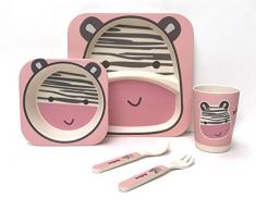 Dinette 5 pièces en bambou – 100% fibre de bambou, respectueux de lenvironnement, passe au lave-vaisselle (Zèbre)