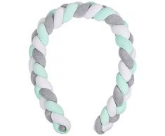 Lulando Tour de lit tressé pour berceau, gris/mente/blanc, 300 cm.