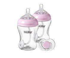 Nuby Reducer Reflux Biberon avec Tétine Anti Colique Lot de 2 Bouteilles 240 ml avec Brosse de Nettoyage et Sucette
