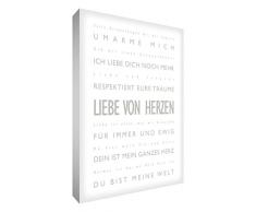 Little Helper lvdp2436–19 G Feel Good Art Décoration murale sur une toile dans un style Typographie moderne,Liebe von Herzen (Love – Cœur de la langue allemand), 91 x 60 cm, gris avec blanc
