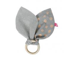 Anneau de dentition en bois avec coton (certifié Öko-Tex Standard 100), bois de teck naturel – éclaboussure apricot