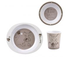 THERMOBABY Vaisselle Mélamine Décorée Savane Beige/Blanc