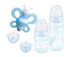 NUK Coffret de Naissance First Choice+ avec 2 Biberons, 2 Sucettes et 1 hochet peluche, 0-6 Mois, anti colique, Sans BPA, Bleu (garçon)