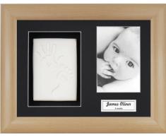 Anika-Baby BabyRice Cadre photo pour bébé Effet hêtre + Emplacement empreintes en relief Argile blanc Marron