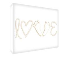 Feel Good Art Toile 61 x 81 Boîte avec panneau avant pour la chambre de bébé en massif design mignon (40 x 30 x 4 cm, Taille Moyenne, neutre, Love avec bébé empreintes)