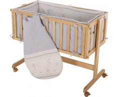 roba Berceau cododo Room & Cradle‘, bois laqué en blanc, utilisable comme cododo et comme berceau avec roulettes, matelas inclus, avec tour de lit et gigoteuse 70cm de la collection Lucky angel bleu