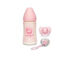 Suavinex - 304399 - SET TOYS BIB 270ML + SUCETTE 0/6M + ATTACHE - Rose