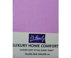 Famille Parure de lit en jersey de coton Lit double Parure de lit Drap-housse, 140 cm x 200 cm, Rose