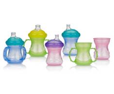 Nûby Tasses dApprentissage - Gobelet polypropylène 240 ml 4 en 1, bec Silsouple anti-goutte 6-24 mois - Coloris aléatoire