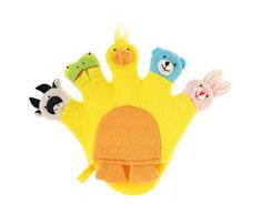 Bieco 04004110 Gant de toilette avec marionnettes pour les doigts Jaune Env.. 22 x 29 x 2 cm