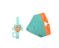 Bavoir bandana avec jouet déveil amovible & anneau de dentition (3 en 1) - OLLIE la Chouette