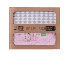 LULANDO Couverture MINKY 80x100 cm, couette, couverture pour poussette, réversible, pour journées fraîches, 100 % coton, anti-allergique, certificat Oeko-Tex, Couleur: Rose - Diamant gris