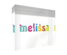 Little Helper Se sentir bon Art Bloc en Bois Blanc/Accessoire de Chambre de Bébé/Cadeau Nouveau-né ou Baptême - Nom de la Fille, MELISSA - 7 x 5