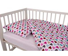 Parure de lit 2 pièces en coton pour lit bébé 100% coton 100 x 135 cm + taie doreiller 40 x 60 avec fermeture éclair dissimulée Parure de lit bébé enfant (cœurs)