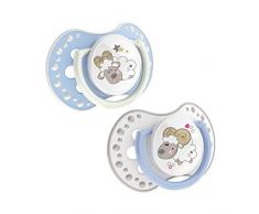 Lovi 22/809boy dynamique Tétine en silicone, Night & Day, 0–3 mois, kiefergerecht, Lot de 2, sans BPA, nachtleuchtender Bague Bleu