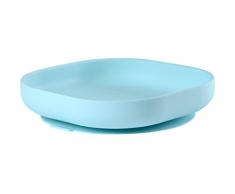 BÉABA, Assiette Silicone Ventouse pour Enfants, Adhère table/tablette chaise haute, Languette permettant de soulever l’assiette, Compatible micro-onde, Bleu
