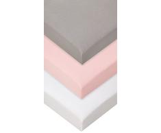 Lot de 3 draps housse Coton - 40x80 / 40x90 - gris blanc rose