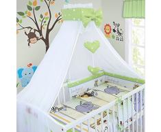 Luxe 10 pcs Parure de lit bébé Berceau Oreiller Housse de couette Bumper Canopy Convient aux Lits Taille 120 x 60 cm 100% coton (Safari Vert)