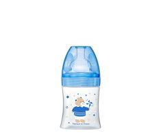 Dodie – Biberon Anti-Colique Sensation+ Bleu Ourson, 150 ml, 0-6 mois, Tétine plate, Débit 1