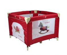 Looping - Grand Parc/Lit Bébé 100x100cm Pliant - Grand Espace de Jeux, Porte Zippée, Poignées de Maintien, Sac de Transport (Manège Rouge)