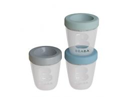 BÉABA, Set 3 portions conservations repas bébé en silicone, Empilables et emboitables, Conservation, Congélation, Décongélation, Passent au micro-onde, Graduées, 100% Hermétiques, Motif Jungle