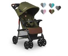 Lionelo Emma poussette bebe à 15kg harnais à 5 points pliage rapide amortisseurs forts sac inclus construction légère et durable matelas doux avec position allongée, Forest Green