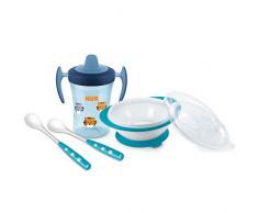 NUK 10225180 Boy Set dapprentissage avec cup, bol et cuillères Bleu à partir de 6 mois