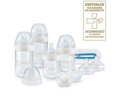 NUK Kit Biberons Nature Sense (150ml x2 et 260ml x2) avec Sucette Genius, Goupillon et Tétines, anti colique, Sans BPA, neutre