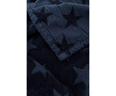Kadolis Couverture en Coton Bio et Maille Chenille Star Bleu Marine 100 x 140 cm