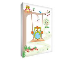 Little Helper OWL1624-12G Feel Good Art Tableau en toile de lin épaisse Motif maman et bébé chouettes sur larbre 60 x 40 cm