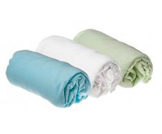 Lot de 3 draps housse Coton - 70x160 - anis blanc turquoise